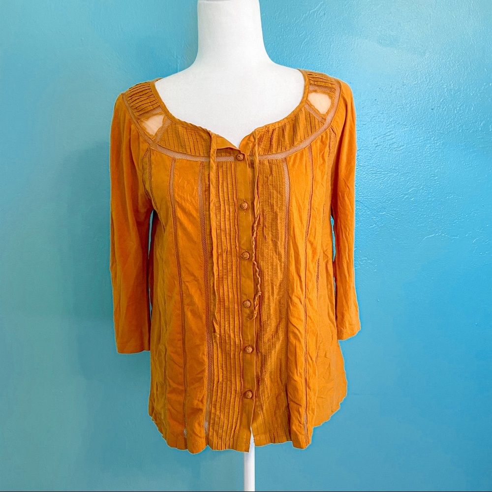 Anthropologie Deletta Mustard Blouse Size Small